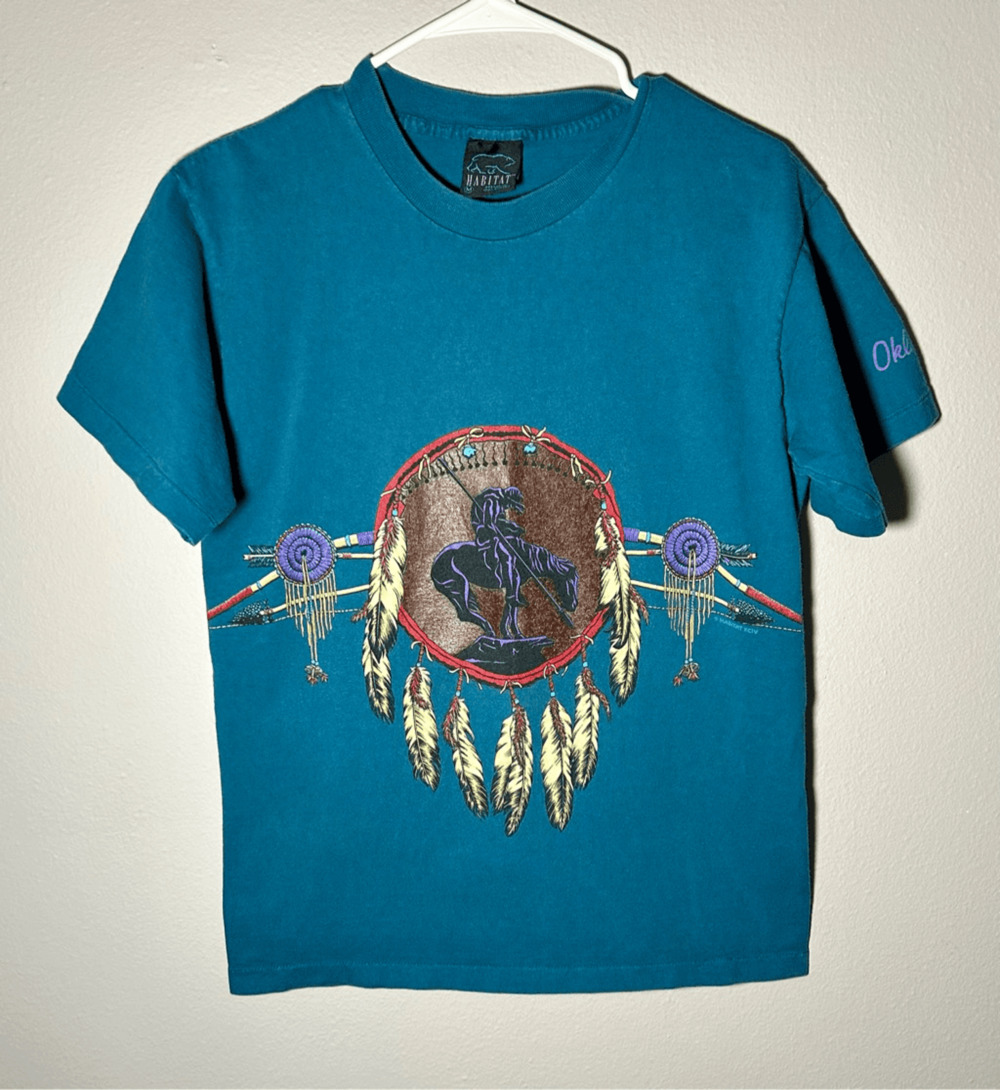 VINTAGE Habitat Native American Dream Catcher T-Shirt Blue Single Stitch Sz M
